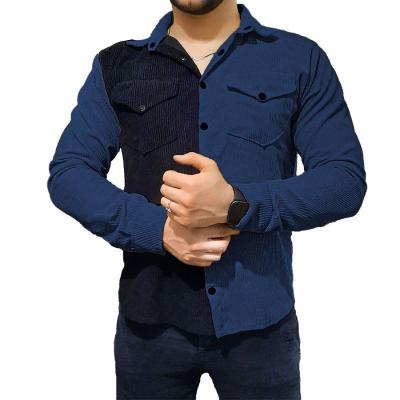 پیراهن مردانه دو رنگ مخمل کبریتی مشکی سرمه ای