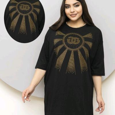 تیشرت لانگ نگین دار نخ پنبه