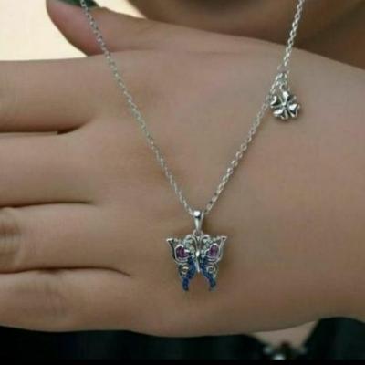 گردنبند آویز دار چروانه نگین سنتتیک آبکاری طلا وارداتی ایتالیایی