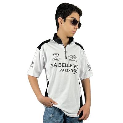 تیشرت آستین کوتاه یقه نیم زیپ رنگ سفید