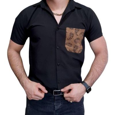 پیراهن مشکی مردانه آستین کوتاه با جیب طرح‌دار