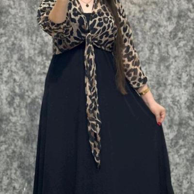 سارافون زنانه کرپ مدل دو تکه شومیز و سارافون پلنگی فری سایز