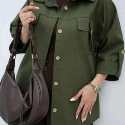 مانتو اسپرت زنانه مدل مانتو کتان جیب صلیبی