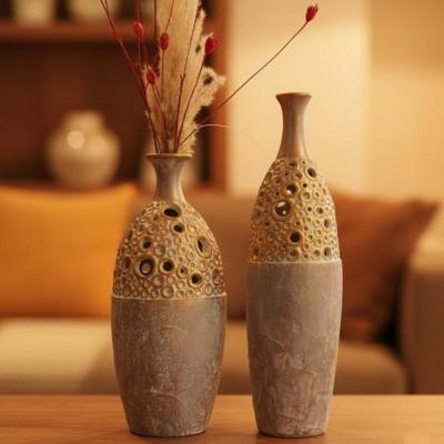 گلدان دوتایی دکوراتیو طرح گندم (مدل حباب طلایی)