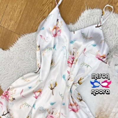 پیراهن ساتن ابریشم طرح گل پنبه