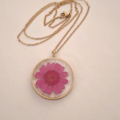 گردنبند بابونه طبیعی با زنجیر استیل