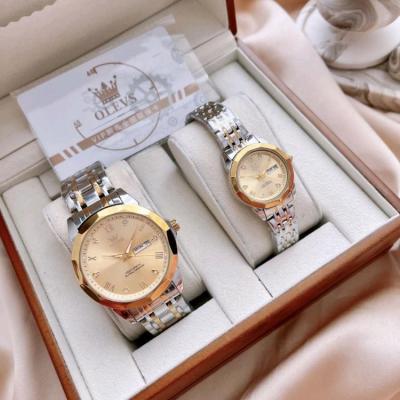 ساعت ست زنانه مردانه استیل ضد آب شیشه ضد خش صفحه طلایی الوز