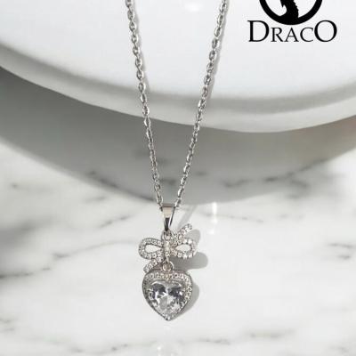 گردنبند قلب و پاپیون جواهری مناسب هدیه (کادو)