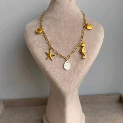 گردنبند زنجیر هرمس با آویز تابستونه، صدف، ساحلی، استیل