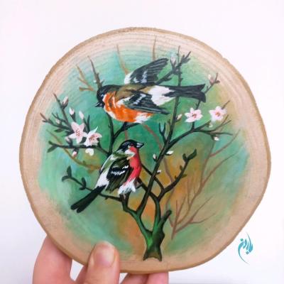 نقاشی دیوارکوب و رومیزی روی چوب طرح سرمست