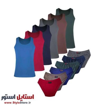 پک اقتصادی شورت و زیرپوش رکابی دورو نیکو رنگبندی تیره مجموعه 12 عددی