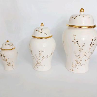 جینجر جار سرامیکی طرح گندم لاستر طلا