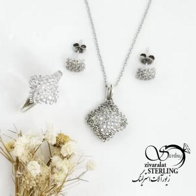 نیمست نقره مربعی فول نگین عیار925 کد 18269