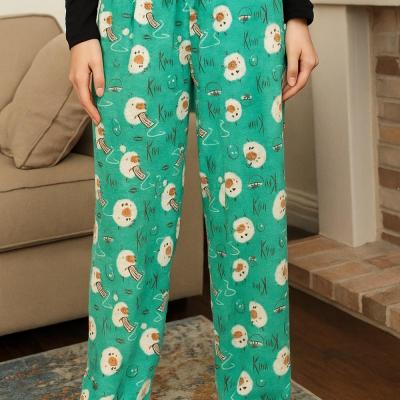 شلوار پیژامه مخمل راحتی زنانه دخترانه فری سایز کمرکش