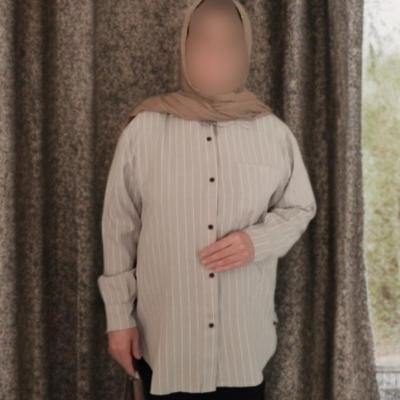 شومیز مانتویی کرم راه راه ارسال رایگان