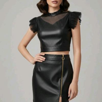 ست بلوز دامن چرم تور فری تا 42