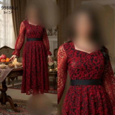 لباس یلدایی جنس فلوک مخمل با آستر پیراهن مهمانی زنانه مدل میدی