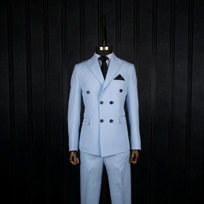 کت شلوار آبی آسمانی کرپ دبل برست