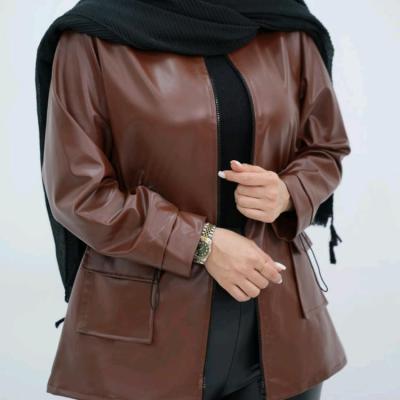 مانتو اسپرت زنانه چرم کمر گت مدل زیپی