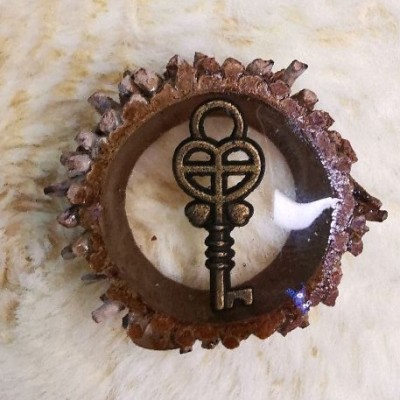 گردنبند دست ساز اپوکسی کاج نماد آنخ (کلید) طرح بلوط طبیعی برند E.K