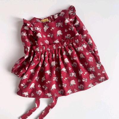 پیراهن عیدانه قرمز لینن بهاره آستین بلند مجلسی