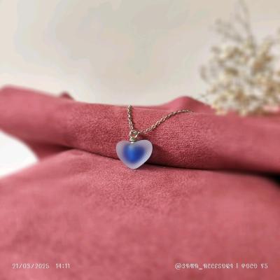 پلاک و زنجیر قلب پاستیلی یخی آبی