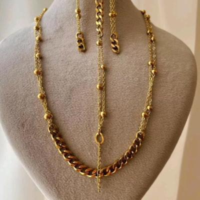 ست گردنبند و دستبند و گوشواره استیل و رنگ ثابت کارتیر و زنجیر توپی-155258