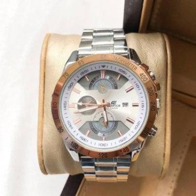 ساعت مچی مردانه کاسیو ادیفایس با بند فلزی نقره‌ای و قاب رزگلد