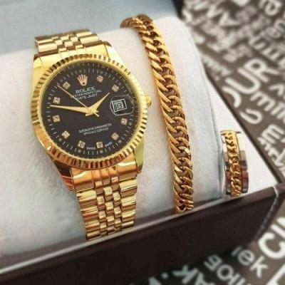 ست ساعت مردانه رولکس + دستبند استیل + حلقه دور زنجیر