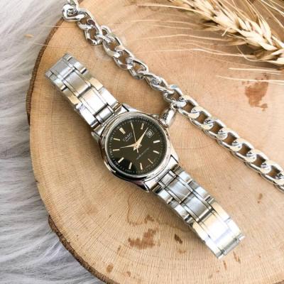 ساعت کاسیو زنانه + دستبند زنجیری نقره‌ای – ترکیب شیک و خاص