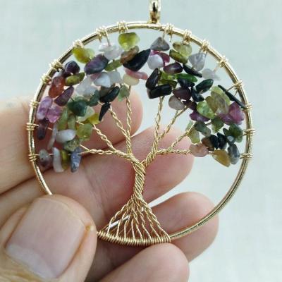 آویز درخت زندگی با سنگ تورمالین رنگی اصل