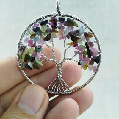 آویز درخت زندگی با سنگ تورمالین رنگی اصل