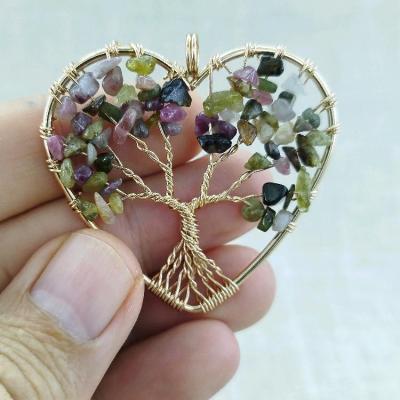 آویز درخت زندگی با سنگ تورمالین رنگی اصل