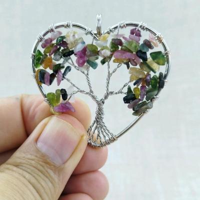 آویز درخت زندگی با سنگ تورمالین رنگی اصل