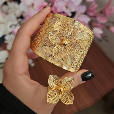 ست دستبند و انگشتر بحرینی فری‌سایز | آبکاری طلا، رنگ ثابت، ارسال رایگان