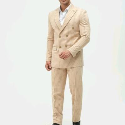 کت و شلوار دبل برست دیپلمات مردانه پارچه عالیجناب کرم رنگ از سایز 46تا