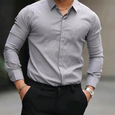 پیراهن دوشین طوسی دکمه مخفی با ارسال رایگان