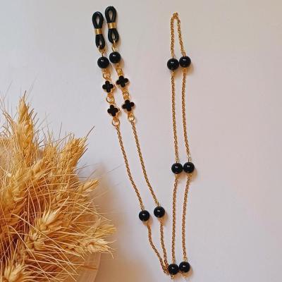 بند عینک زنجیری ونکلیف مشکی استیل مدل پروانه نگین دار