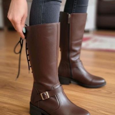 بوت بلند چرم زنانه بوت شیک دخترانه سایز بندی37تا40