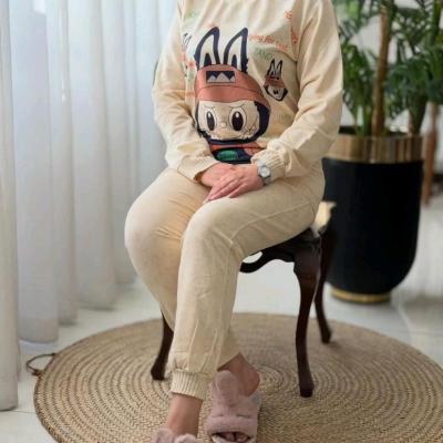 ست بلوز شلوار زنانه مدل لبوبو جنس سنگشور آبرنگی درجه یک و لطیف