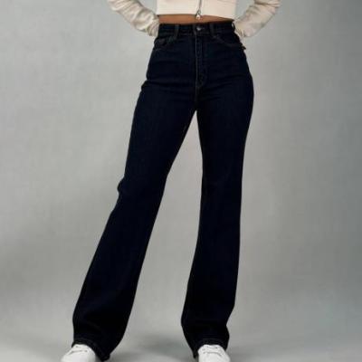 شلوار جین دمپا گشاد سرمه ای خامشور پارچه ترک فول کش