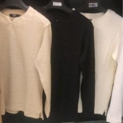 تیشرت مردانه یقه کوبایی آستین بلند ضخیم