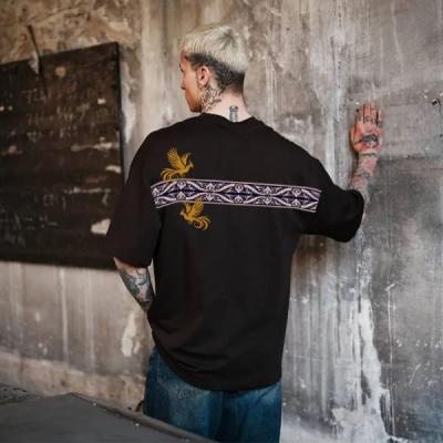 تیشرت مشکی مدل ققنوس نوار دار طرح سنتی