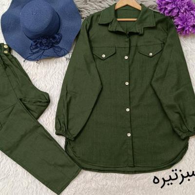 مانتو شلوار زنانه کتان مدل ست مانتو شلوار کتان اسپرت-156273