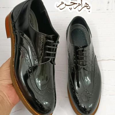 کفش زنانه پسرانه تمام چرم دستدوز مدل ویلی مشکی