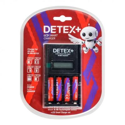 شارژر باتری دتکس پلاس مدل LCD+ به همراه 4 عدد باتری نیم قلمی قابل شارژ