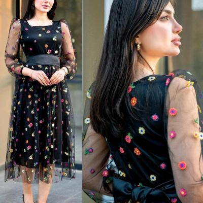 پیراهن مهمانی زنانه حریر مدل پیراهن مجلسی حریر گلدوزی مدل دلوین 97898