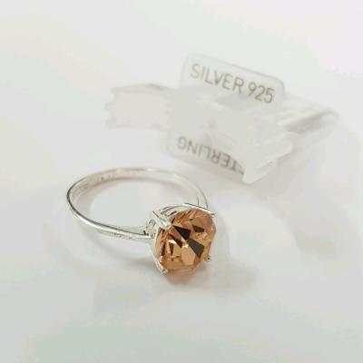 انگشتر نقره عیار 925 ، نگین شامپاینی ، عیار حک شده داخل انگشتر