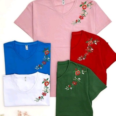 تیشرت گلدوزی نخ پنبه زنانه و دخترانه نخ پنبه سوپر 5 رنگ-128128