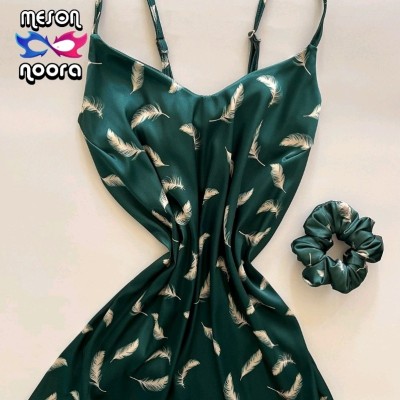 پیراهن ساتن ابریشم طرح پر